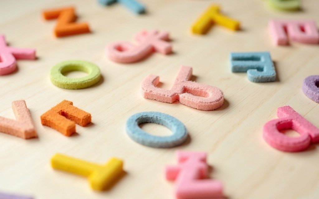 A child arranging felt letters