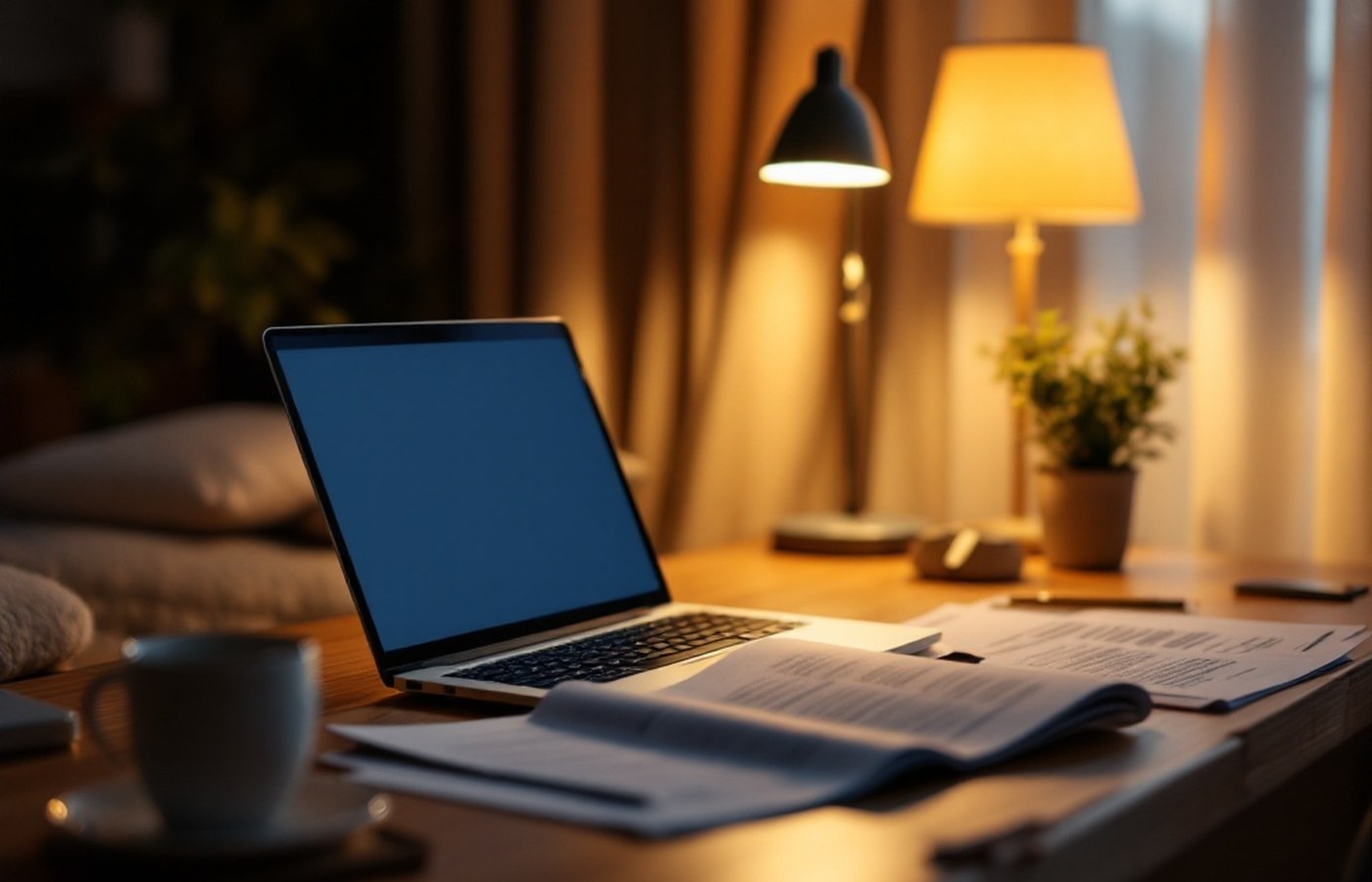 A parent working late at a laptop