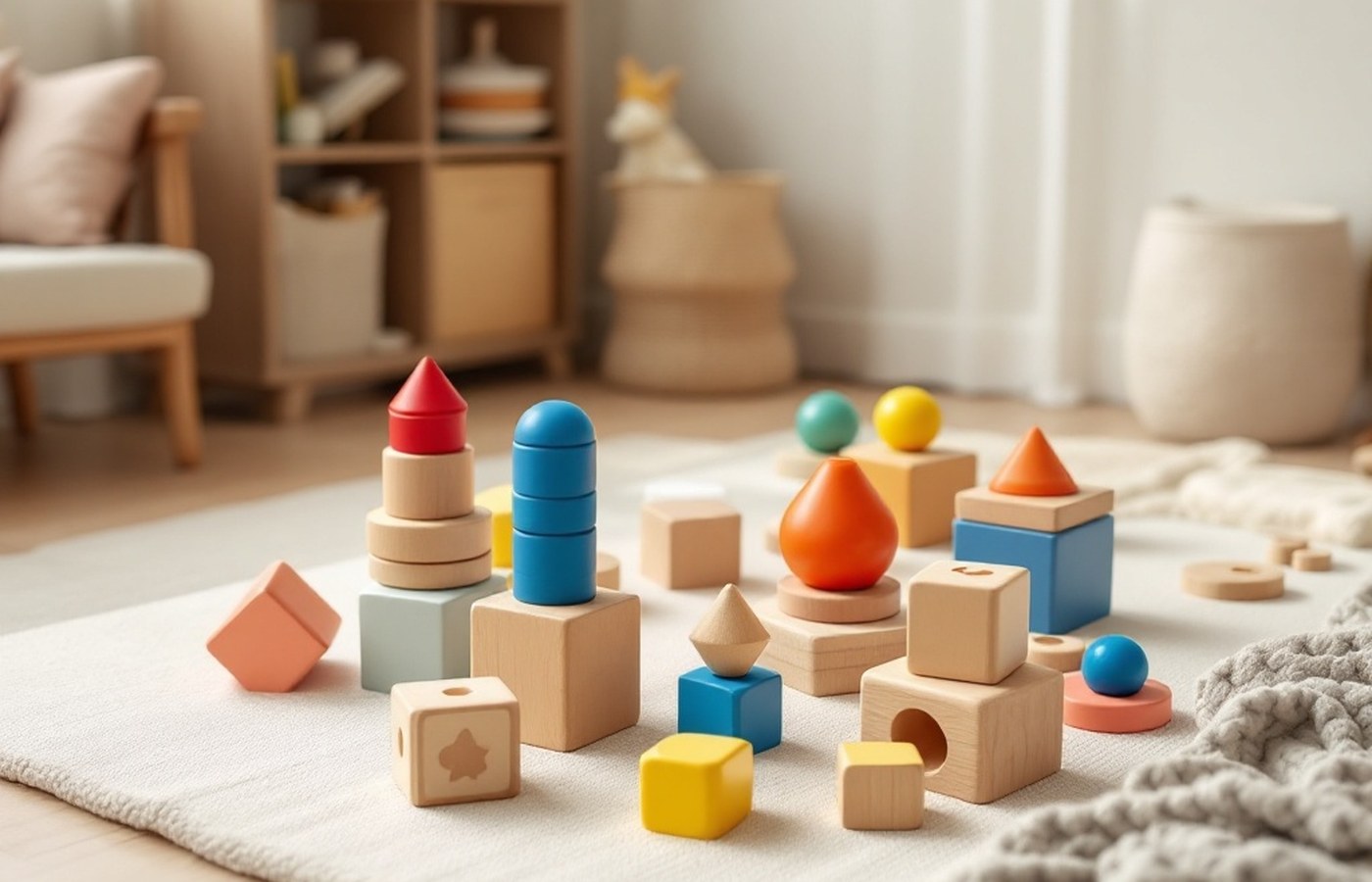 A quiet toddler absorbed in a single toy, apart from the others